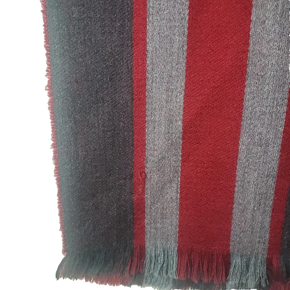 Phenix‎ 100% Merino Wool Striped Scarf Red Gray Black w/Fringe 67